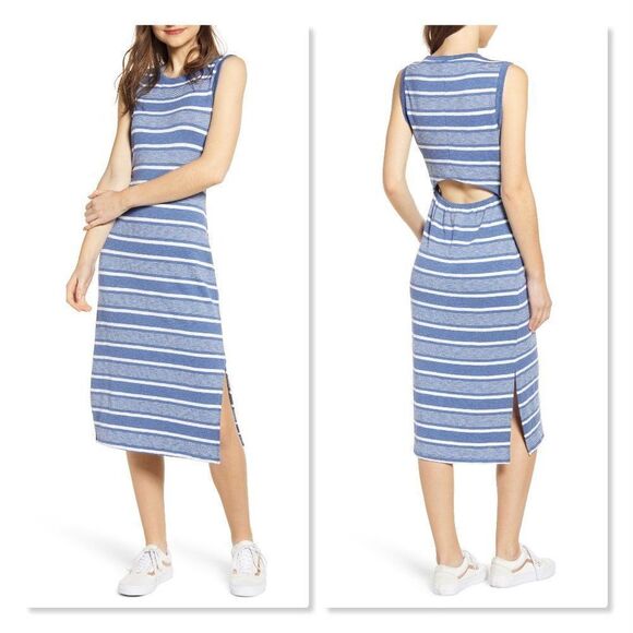 BP Stripe Tank Split Back Midi Dress size 4X in Blue/White - NEW - Picture 1 of 11